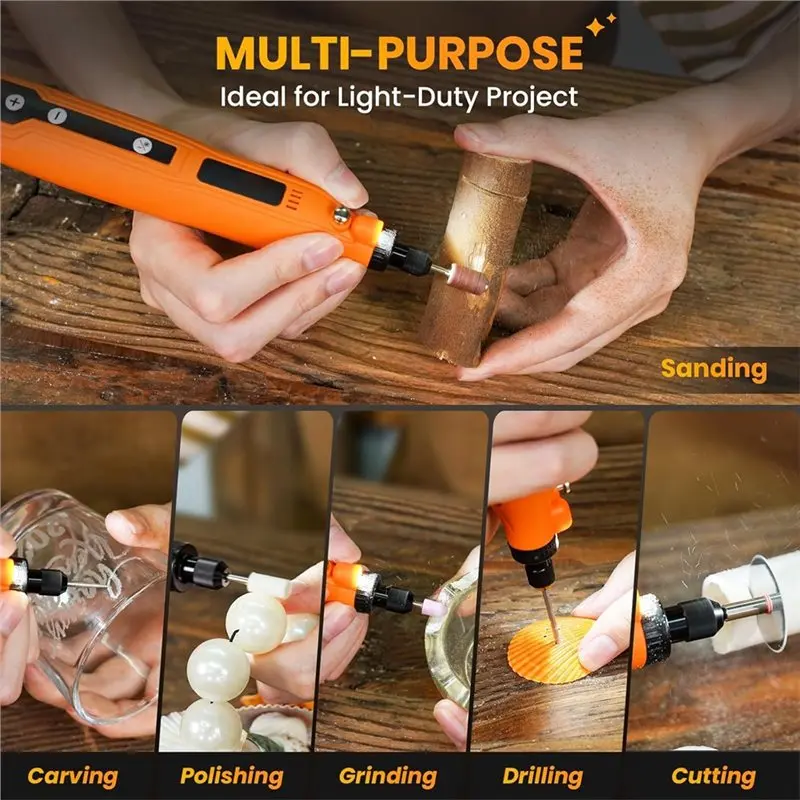 ABRU-Mini Cordless Rotary Tool, 8-Speed USB Charging With Accessories For DIY Crafts