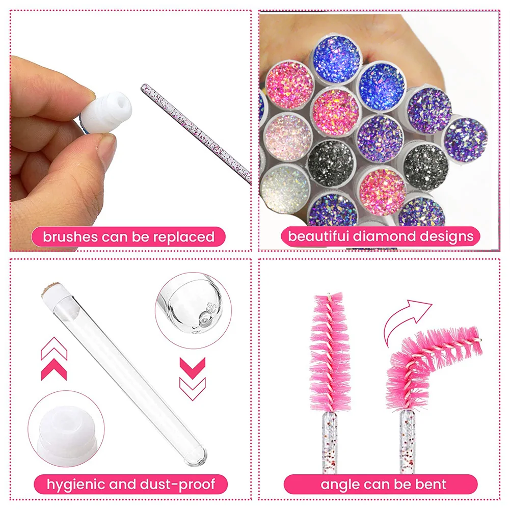 10/50pcs Reusable Eyelash Brush Tubes Eyebrow Brush Eyelash Wands Replaceable Dust-proof Drill Rose Bottom