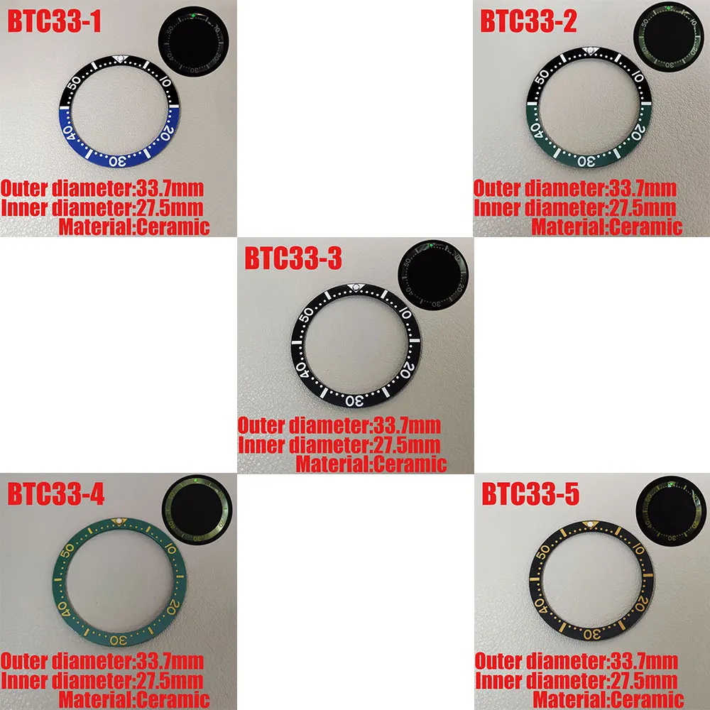 Watch Bezel Lnsert 33.7mm*27.5mm Substitute Watch Insert Ring Luminous Watch Accessories Flat High-quality Ceramic