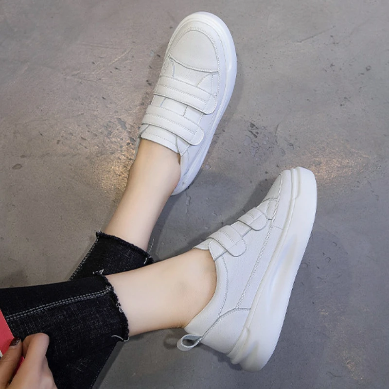 Koznoy 4cm 2024 Genuine Leather Spring  Loafer High Brand Platform Autumn Hook Vulcanize Chunky Sneaker Wome Flats Shoes