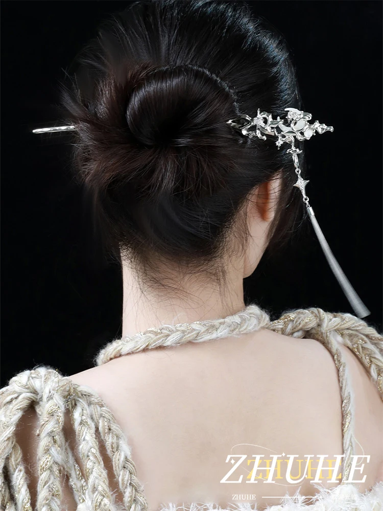 

New Chinese-Style Copper Alloy Jewelry Bone Blue Tassel Hairpin As A Gift For Women's Carnival Celebration