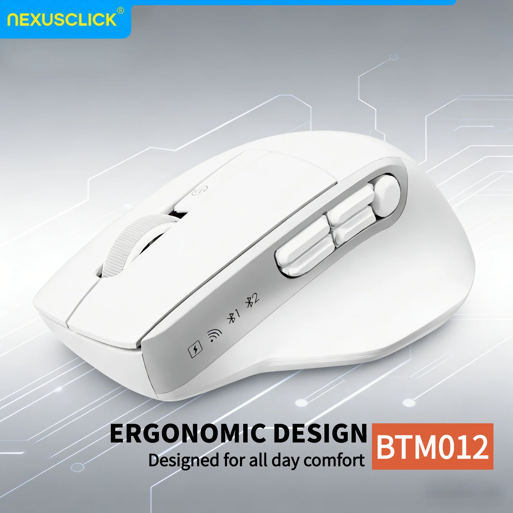 

Бесшумная беспроводная мышь NexusClick Ergonomic с функцией Finger Drag, 3 млн нажатий, два режима работы, настраиваемые кнопки, долговечная батарея для офиса