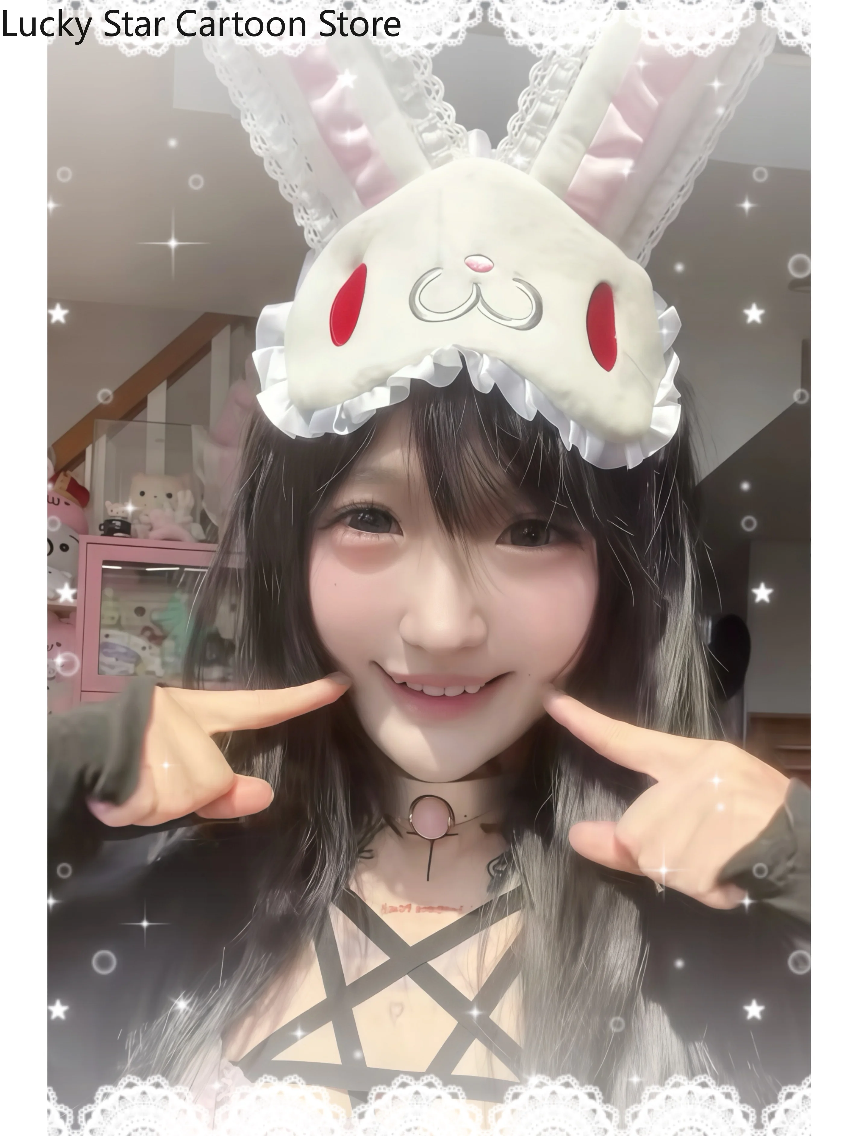 Masque pour les yeux de lapin mignon, Patch pour les yeux en peluche réglable, sous-culture Lolita, dessin animé Cosplay Kawaii, cadeau de noël Halloween