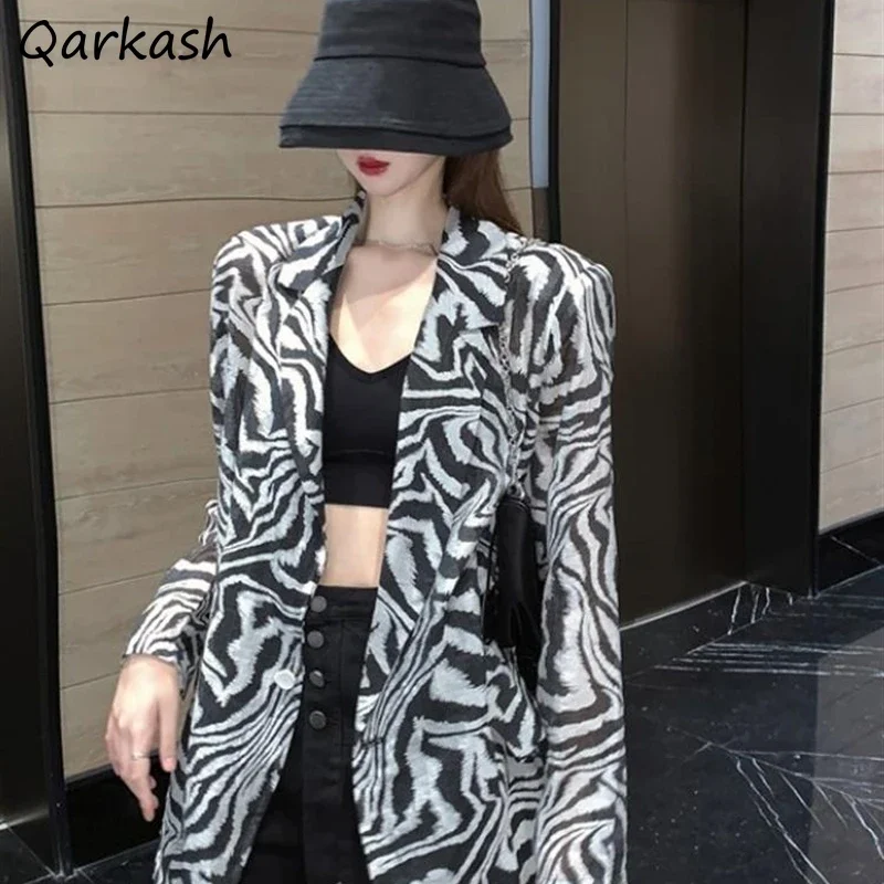 Women Black-white Zebra-stripe Blazers Causal Vintage Cool Streetwear Fashion Personality Female Spring Thin Jacket Loose Basic