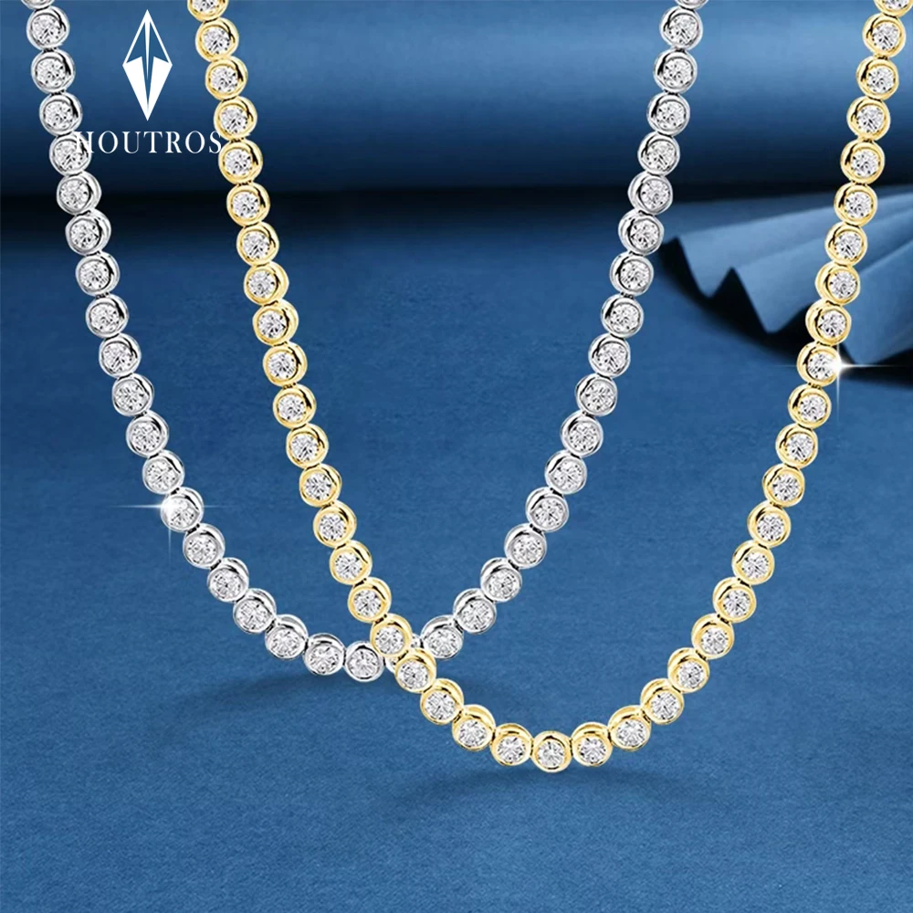 D Color 2/3mm Round Moissanite Tennis Necklace GRA Certified 925 Sterling Silver 18K Gold Plated Necklaces Party Wedding Jewelry