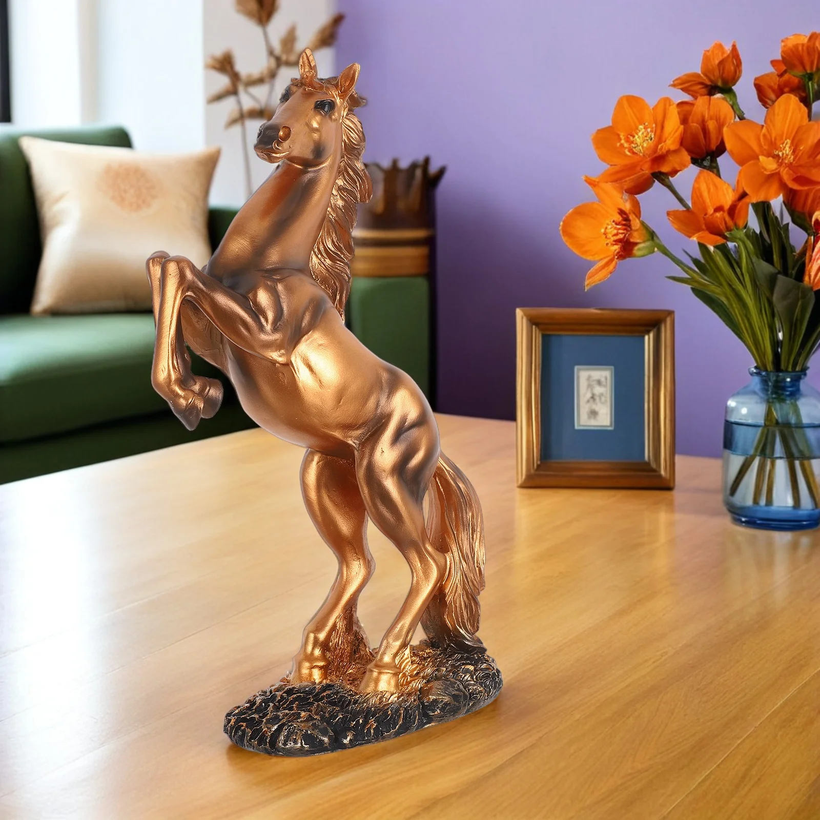Elegant Resin Zodiac Horse Sculpture Standing Feng Shui Artware Wealth Success Office Tabletop Decoration New Chinese Style