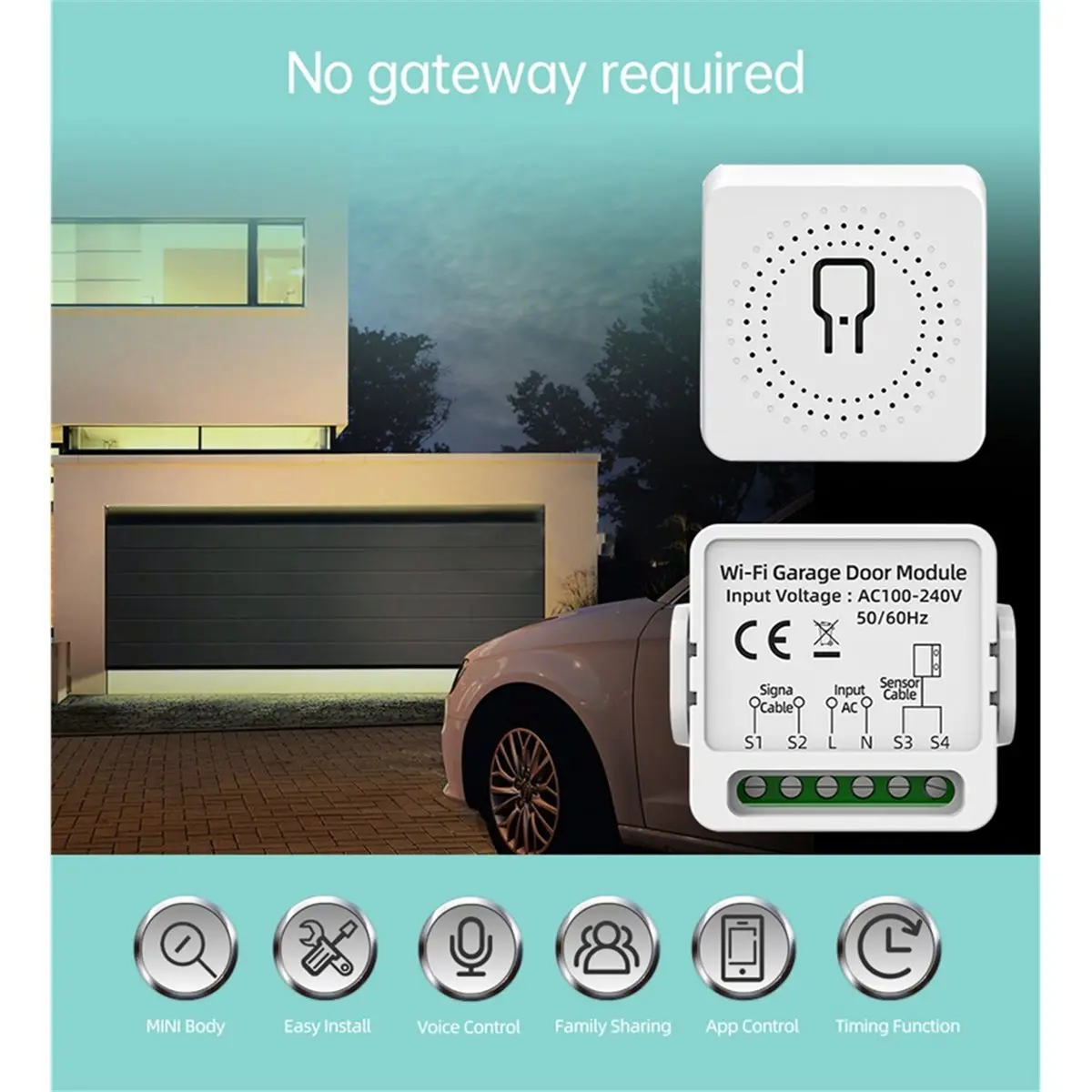 

B21B Mini Tuya WiFi Smart Garage Door Controller Universal Electric Door Wireless Switch Assembly APP/Voice Remote Control