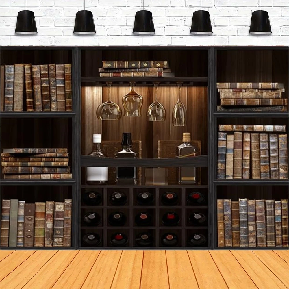 Home Office Zoom Background - Vintage Bookshelf Photography Backdrop Antique Books