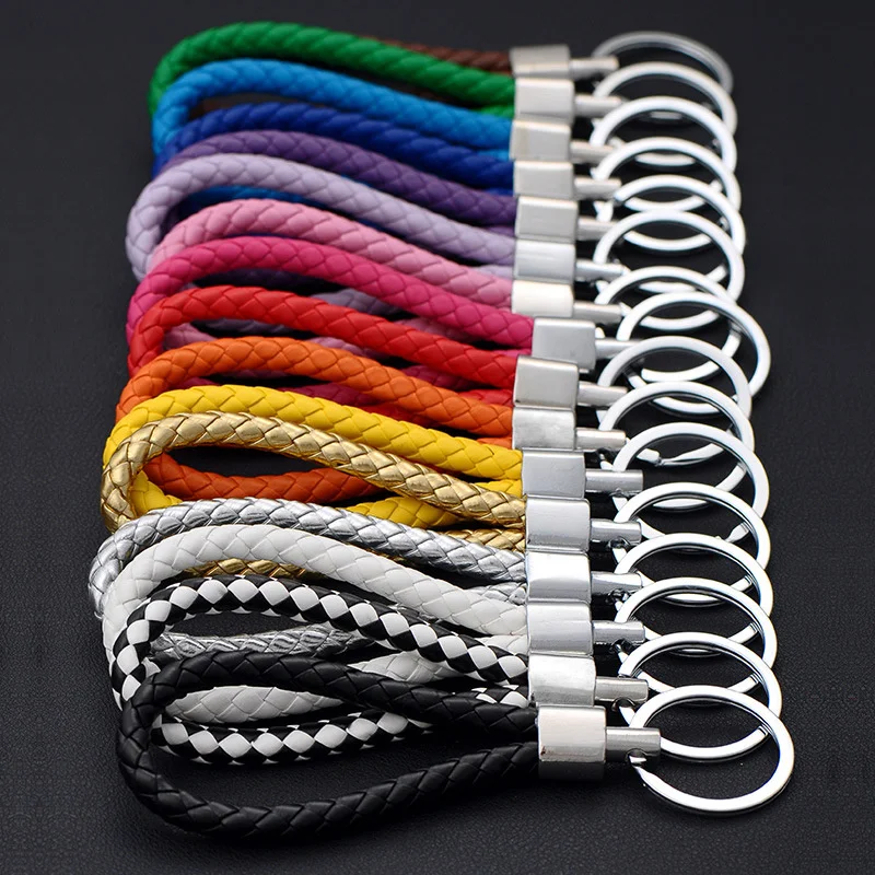 Fashion Handmade PU Leather Braided Woven Rope Keychain DIY Bag Pendant Key Chain Holder Key Car Trinket key rings