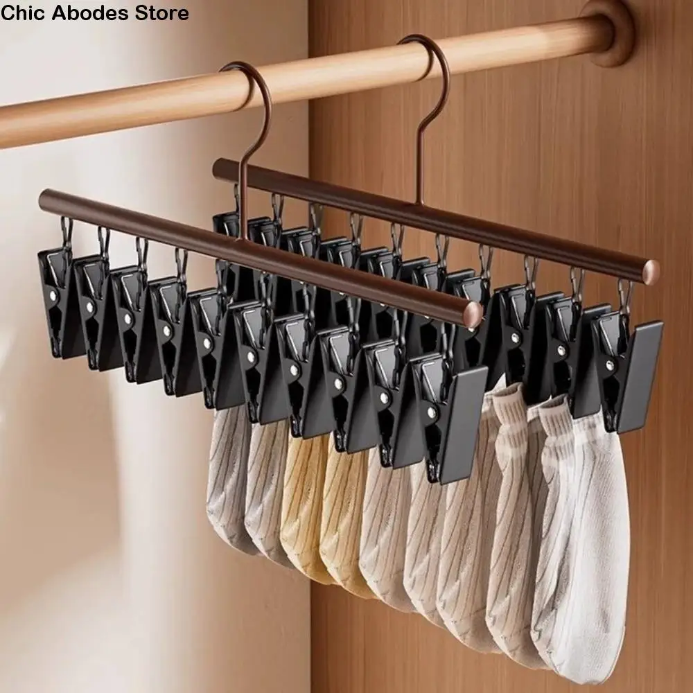 

10 Clips Clothes Drying Hanger Wooden Metal Clip Wooden Storage Rack Windproof Non-slip Storage Organiser Dormitory Student