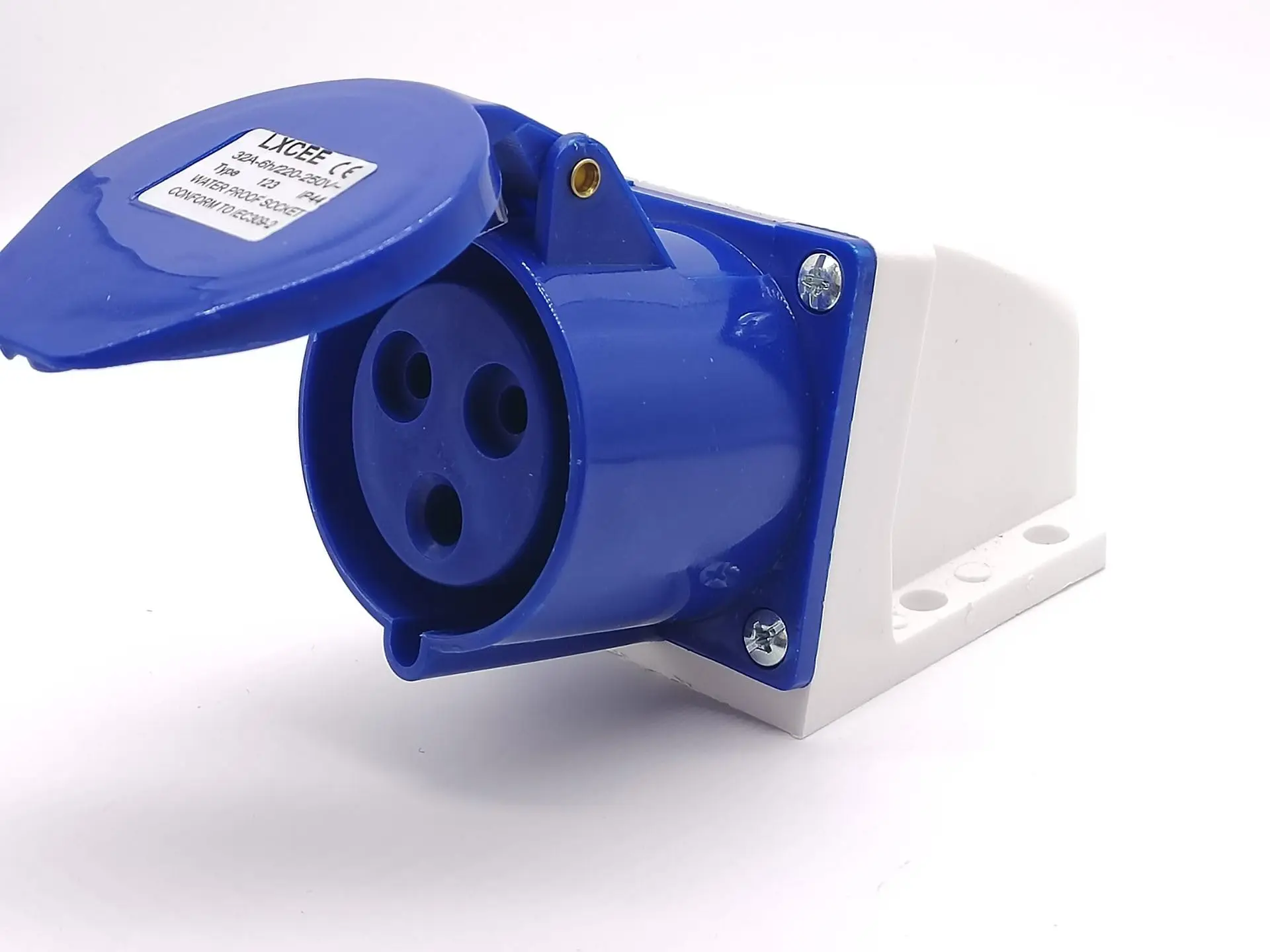 32A 2P+E 3 Pin 6H Blue CEE Industrial Wall Socket IP44 IEC60309 Standard 220V 250V 50/60Hz Power Connection Outlet
