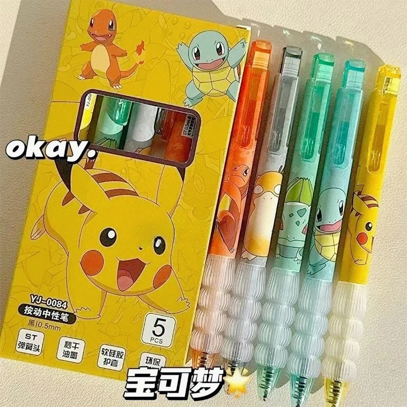 Paquete de 5 Bolígrafos de Gel de Pokémon Pikachu, Lindos Bolígrafos de Gel con Diseño de Anime de Charmander y Squirtle, Artículos de Papelería, Regalos para la Escuela y las Fiestas