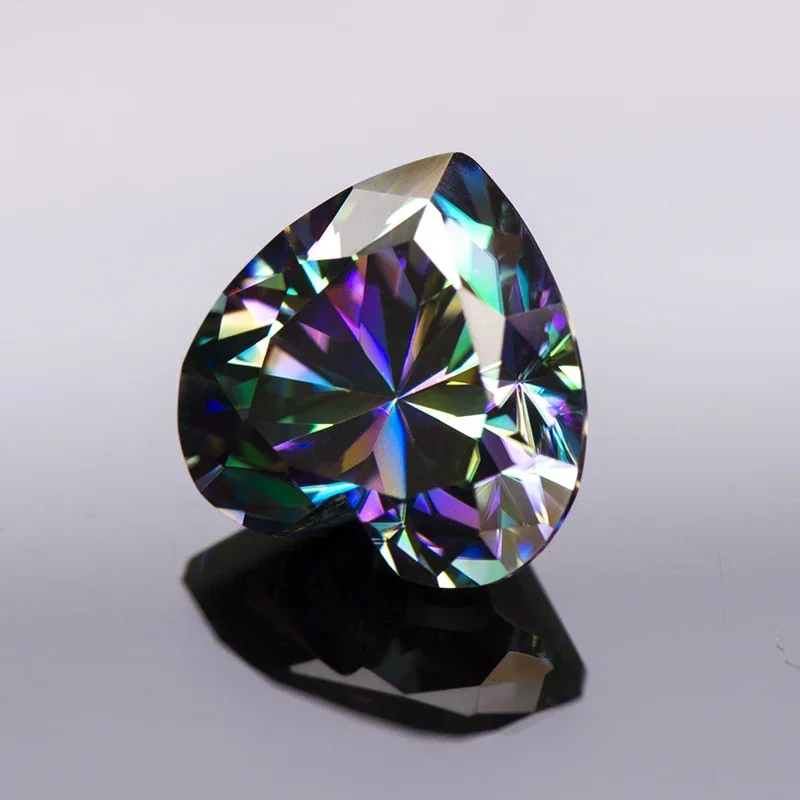Moissanite Diamond Rainbow Green Color Heart Cut Lab Synthetic Gemstone for DIY Ring Necklace Earrings Making with GRA Report