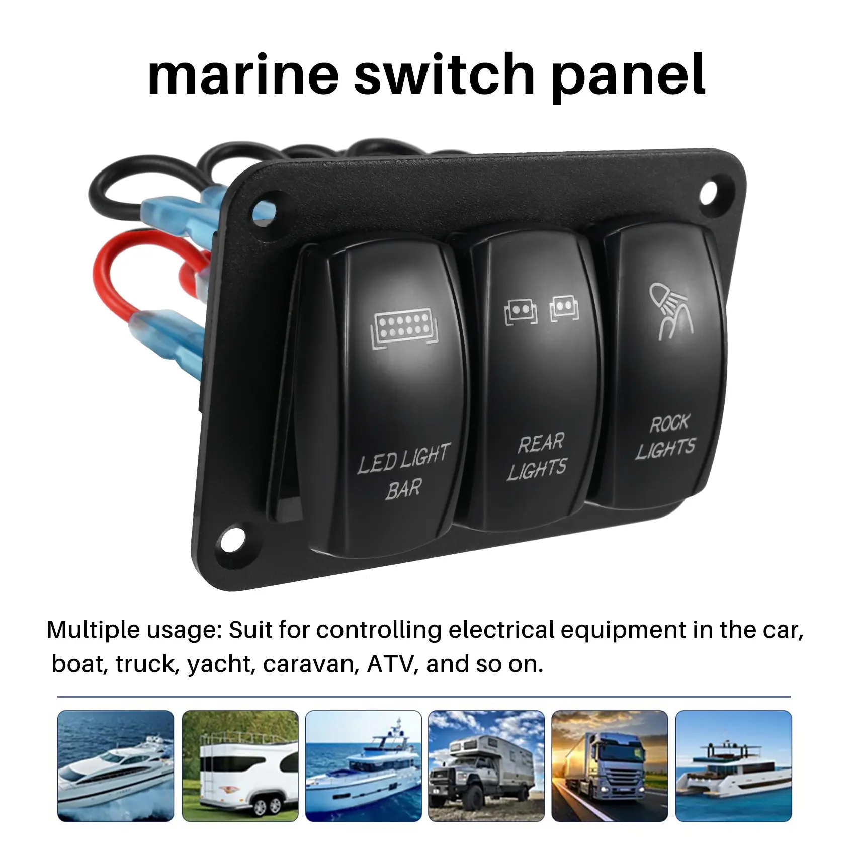 3 Gang Toggle Blue LED Light Rocker Switch Panel for Car Marine Boat Waterproof 12V