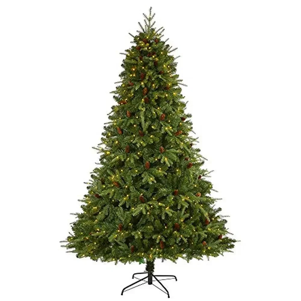 8ft. Pre-lit Wellington Spruce Artificial Christmas Tree-Clear LED Lights-Pine Cones-Natural Look-Seasonal Décor-High-Quality