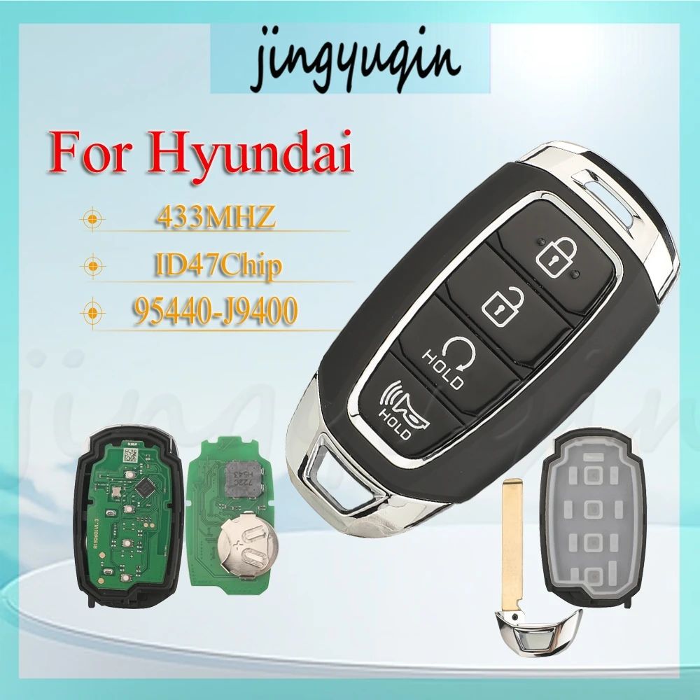 jingyuqin 4 Buttons For Hyundai Kona 2021 Smart card Remote Car Key 433MHZ 95440-J9400 ID47Chip TQ8-FOB-4F43 no logo Durable