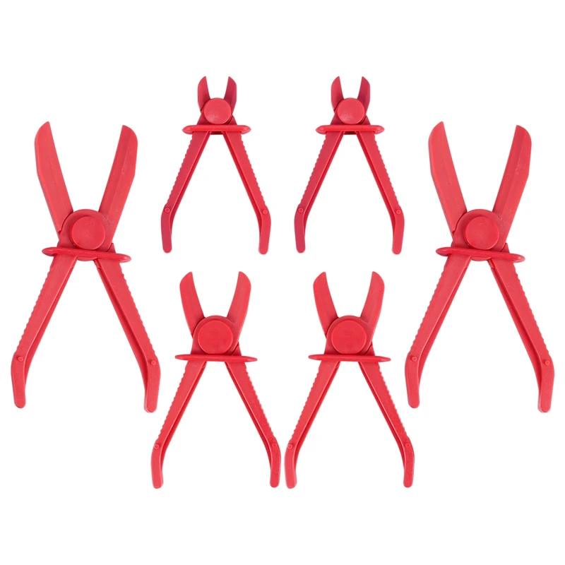 6 Pack Hose Clamp Pliers,Line Clamps Pinch Pliers For Brake Hoses, Fuel Hoses,Gas Lines,Coolant Hoses,Radiator Hoses,Red