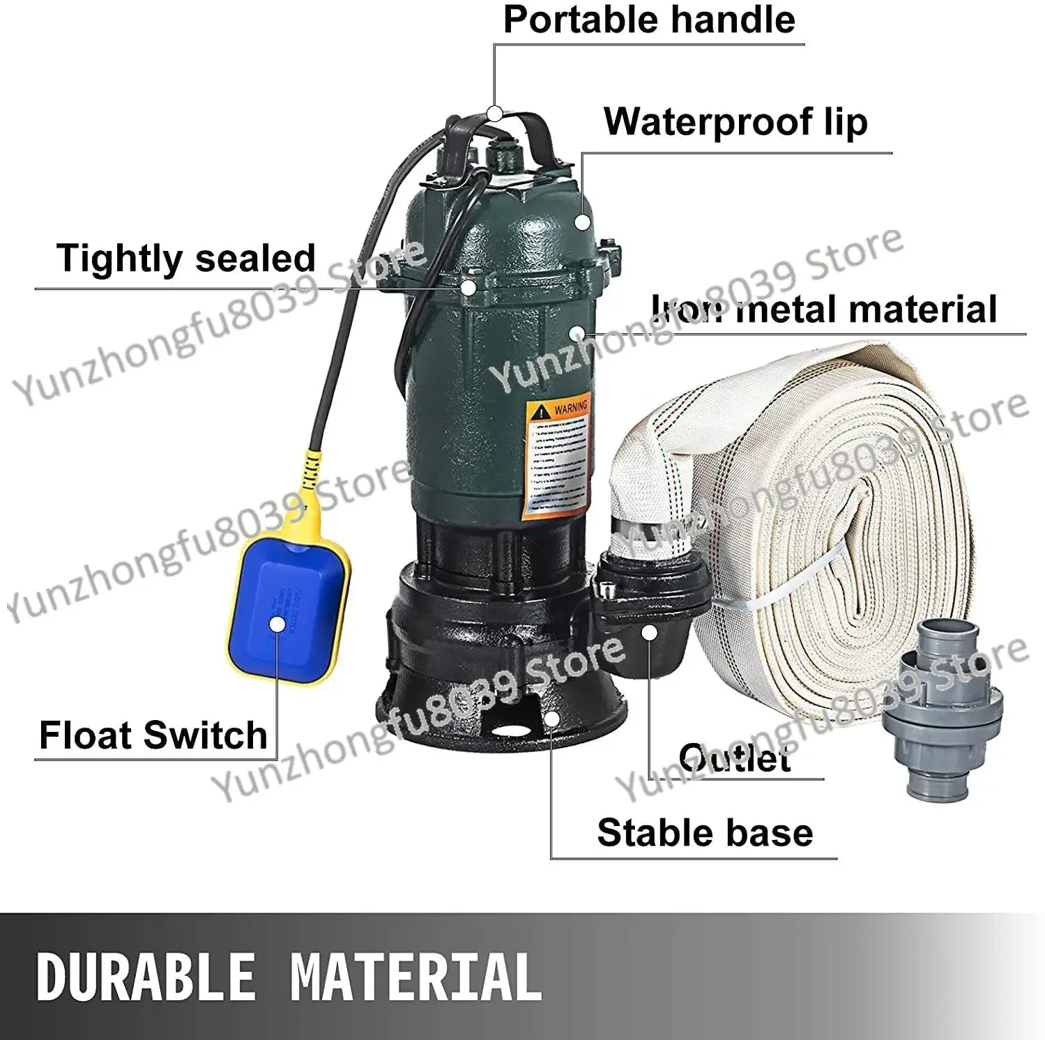 Single-phase 2-inch small sewage pump WQD sewage and sewage submersible pump with fire hose