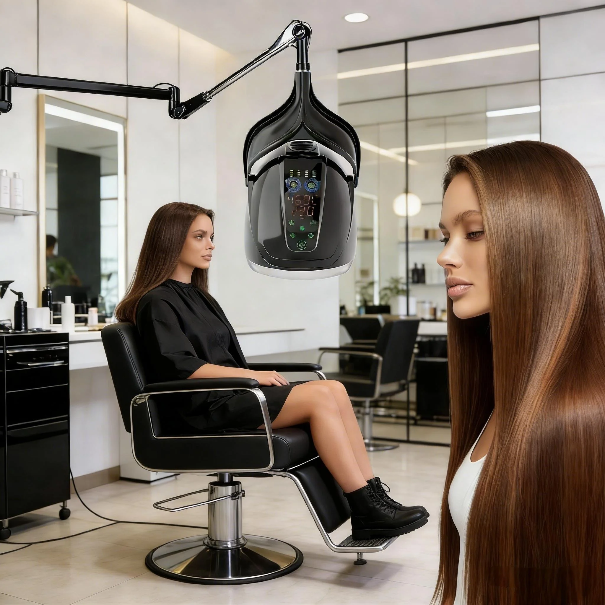 1000W Ion Perm - 7-color LCD screen and wall-mounted hair dryer for salon styling and care