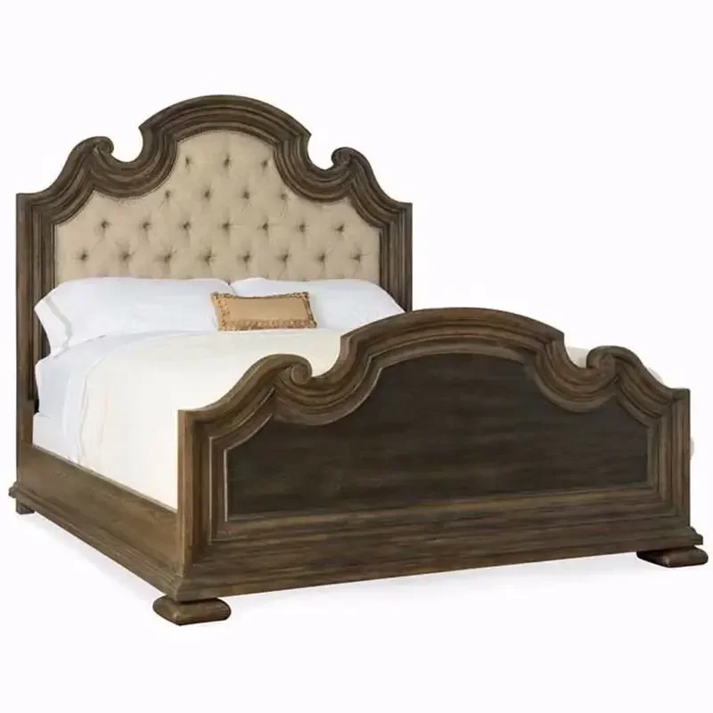 French high-end bedroom solid wood retro distressed double bed American export foreign trade log master bedroom large bed
