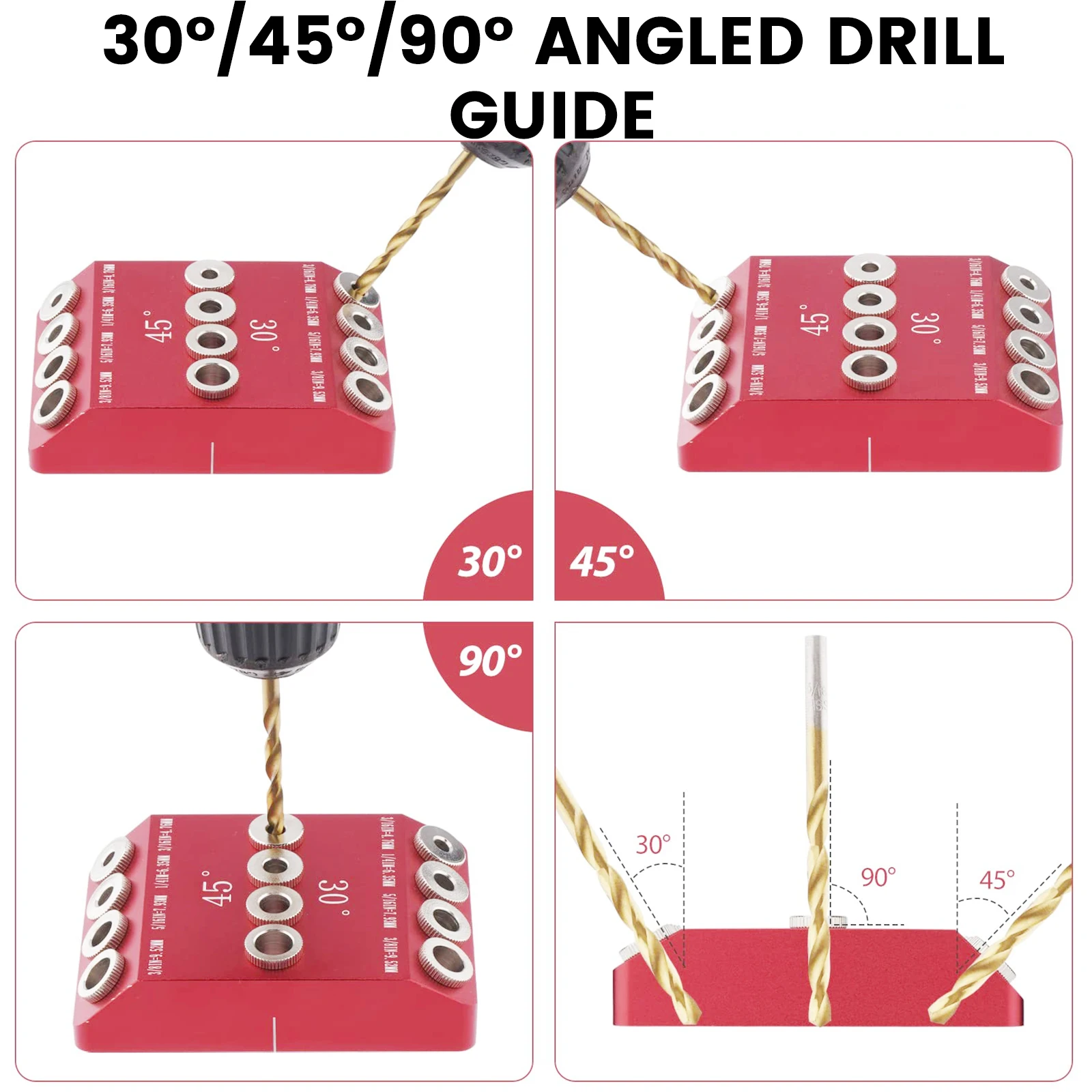 30/45/90 Degree Aluminum Alloy Angled Drilling Jig Drill Guide High Precision Angle Straight Hole Drilling Template Block