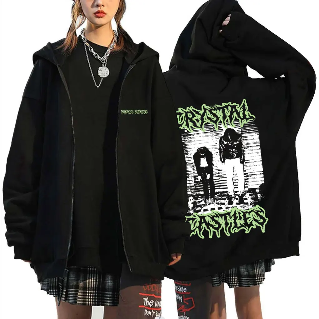 

Crystal Castles Graphic Zipper Hoodie Men Women Retro Rock Oversized Zip Up Jacket Male Gothic Fleece Cotton Zip Up Sweatshirts