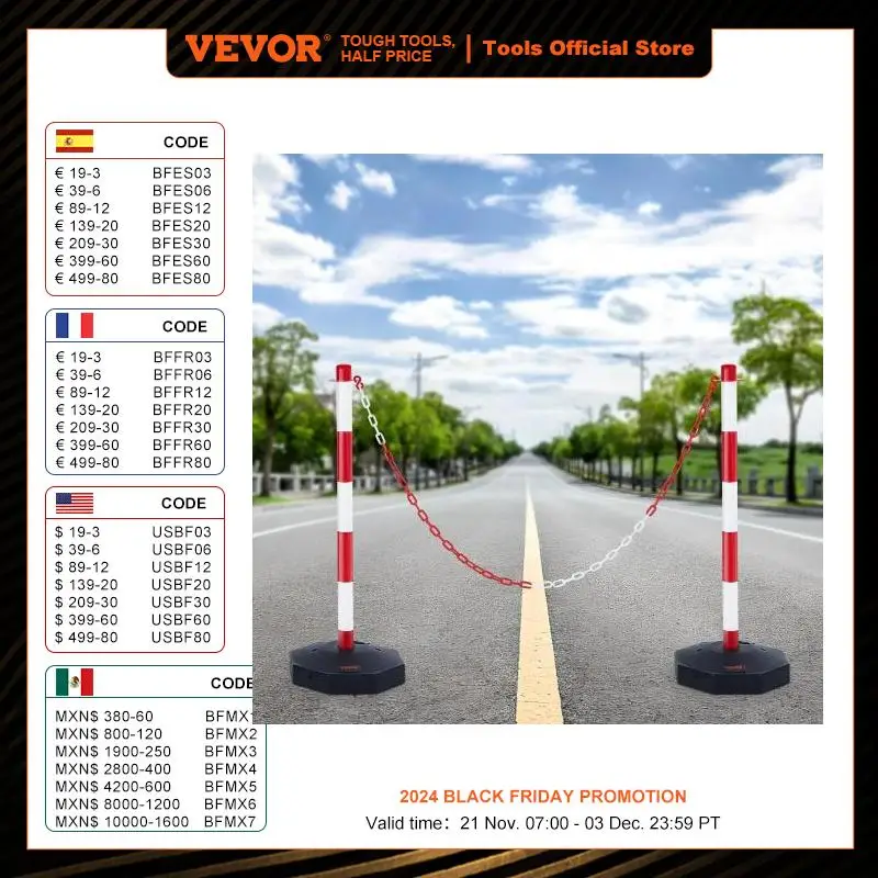 

VEVOR Adjustable Traffic Delineator Post Cones 2/4/6 Pack Delineator Barrier with Fillable Base 8FT Chain for Traffic Control