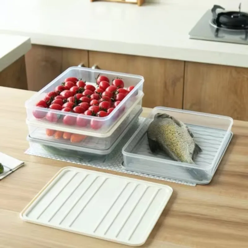 Freezer Dumpling Box Food Storage Container Stackable Food Saver Box with Lid Square Plastic Single-layer Sealed Transparent Box