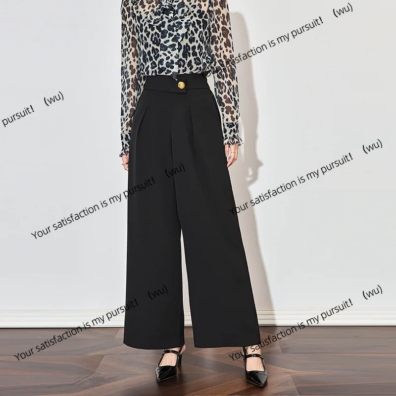 

2502212-Fashion high sense commuting simple high waist hanging feeling loose suit wide leg pants women's spring