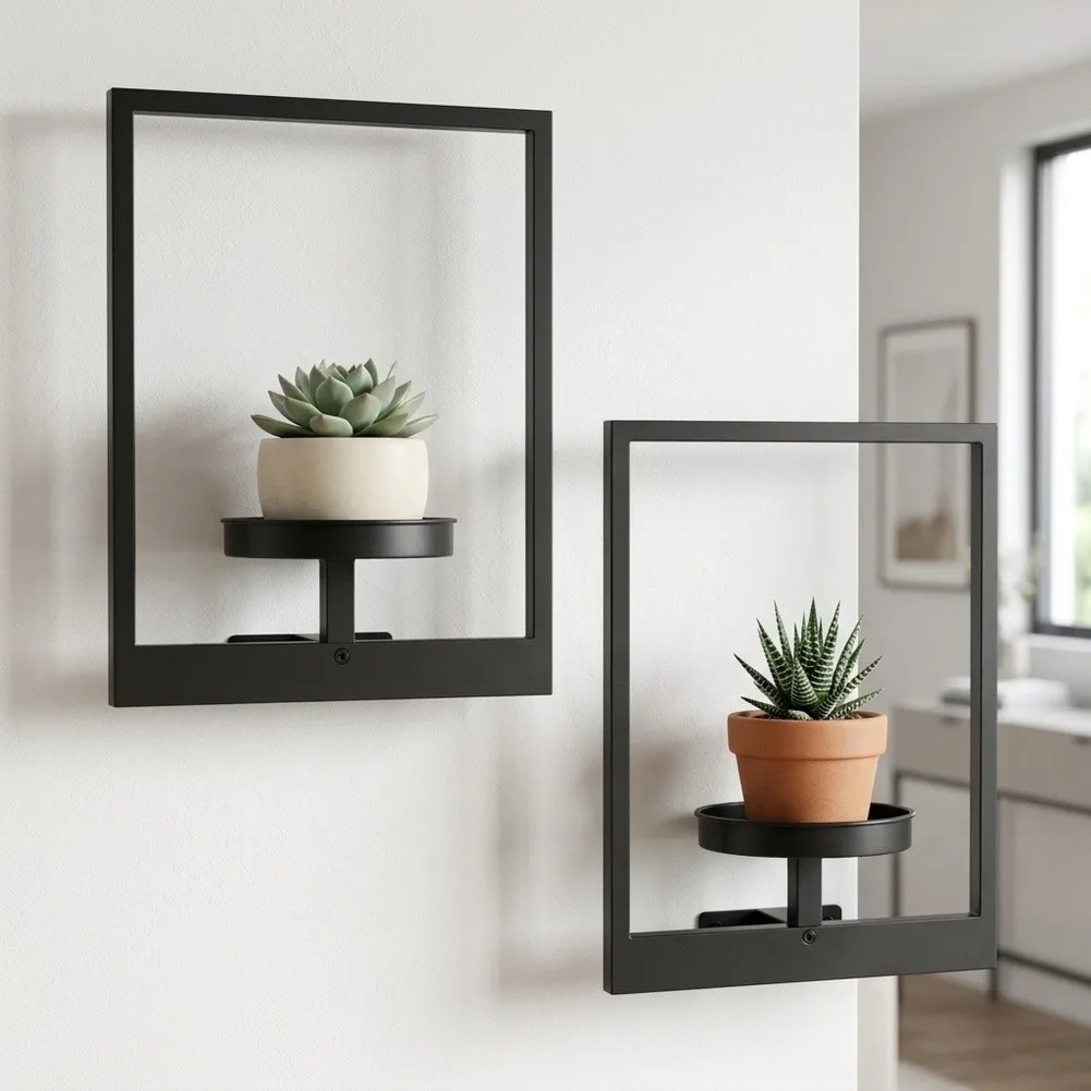 Modern Wall Mounted Floating Shelf Set 2 pcs for Plants Decor Rustproof Iron Shelf for Living Room Bedroom Porch