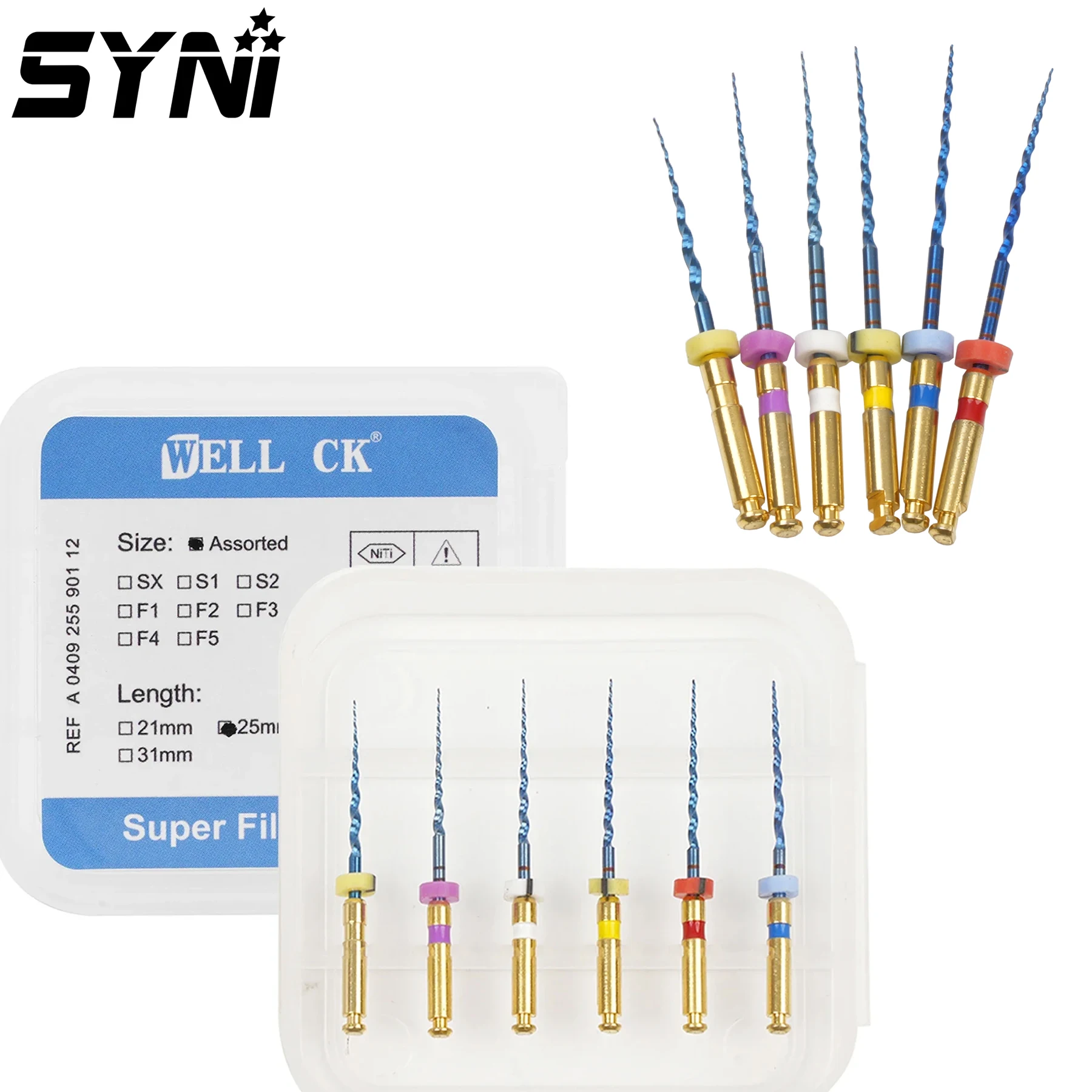 SYNI Dental Heat Activated Canal Root Files Super File BlueSX-F3 25mm Dentist Tools Can Bend for Preparing Root Canal Treatment