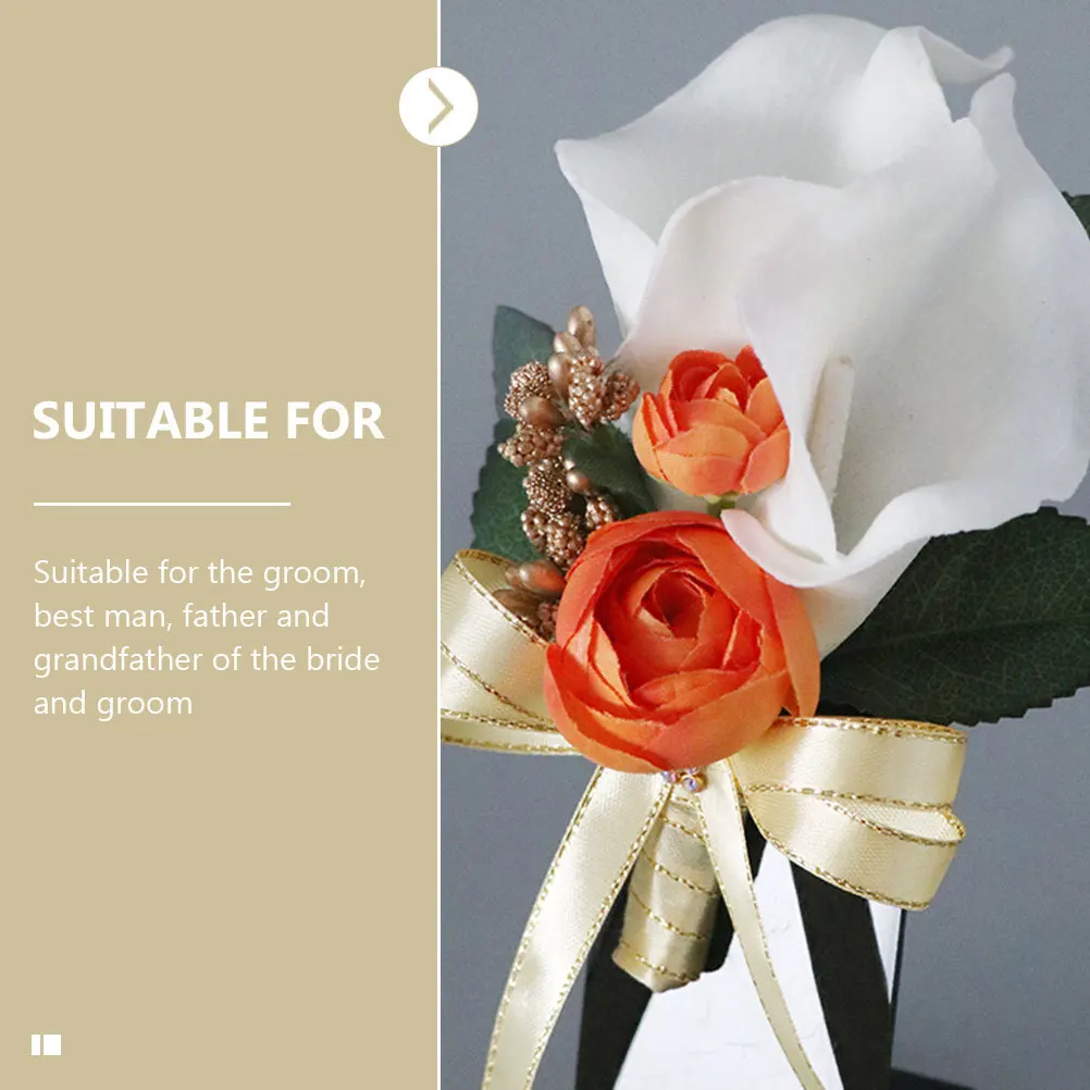 Sztuczny kwiatowy przypinka, symulacja kalii, elegancka rekwizyt fotograficzny na ślub, broszka dla pana młodego, druhny, akcesoria ślubne