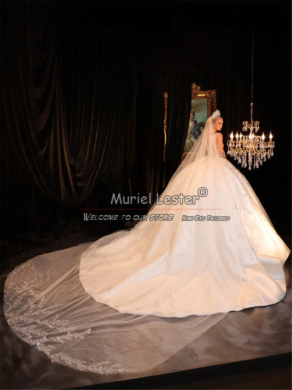 Exquisite Ivory Satin Wedding Dress Plus Size Full Sleeves O Neck Appliques Beaded Princess Ball Gown Robe De Mariee Customized