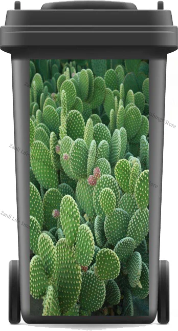 3D Plants Outdoor Trash Can Sticker Waterproof Removable Mural DIY Trash Can Lid Decal Home Decor Sticker