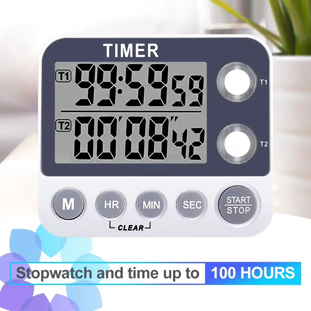 Digital Dual Kitchen Timer, Cooking Timer, Magnetic Timer, Adjustable Alarm Volume Count Up/Countdown Timer（Battery Included)