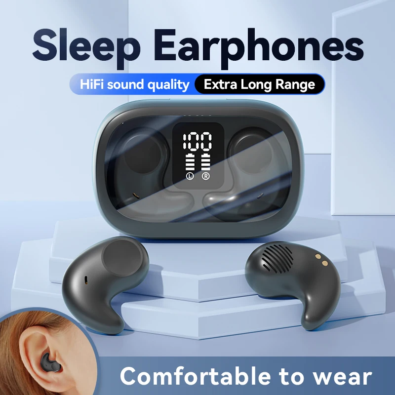 

Sleep Bluetooth 5.3 TWS Headphones, Wireless Sport Earbuds, HiFi Stereo, LED Display, Mini,Side sleeping Headset