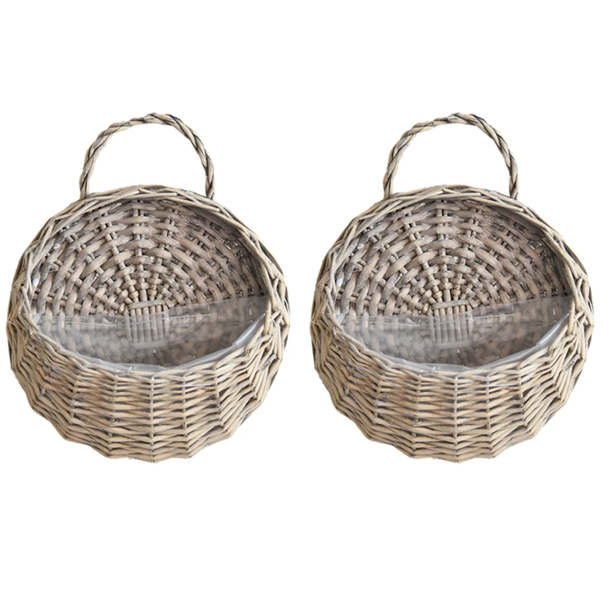 Wall Mounted Natural Wicker Flower Basket Flower Pot, Rattan Vase Basket,Home Garden Wall Decoration Storage Container,A