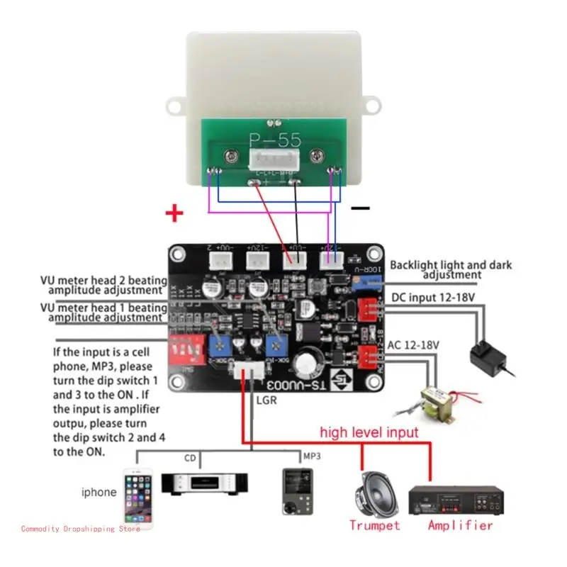 Level Meter for DIY Home Car, High Accuracy Amplifier Board, VU Meter, Stereo DB-Sound Level with Driver Board