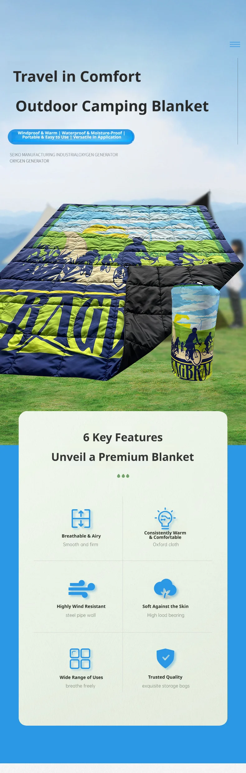 

Outdoor thick printed moisture-proof mat, cool and warm camping mat, portable grass cushion, quilted blanket, travel blanket