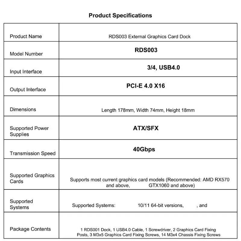 

Внешний корпус графического процессора 31BA USB4.0 типа C Внешняя док-станция графического процессора 40 Гбит/с для RTX3060