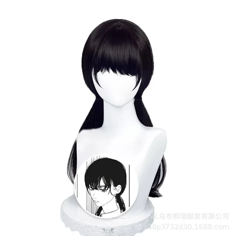 War Demon Sanae Asagi cosplay wig Chainsaw Man 2 double ponytail black long straight cosplay view 5