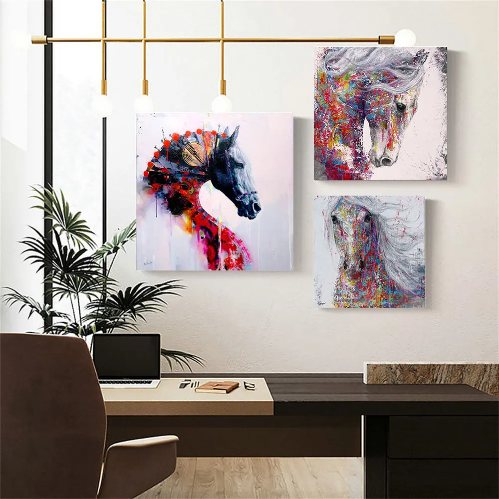

Watercolor Abstract Horse Head Art Posters Print Canvas Painting Colorful Animal Wall Art Piucture for Living Room Home Decor