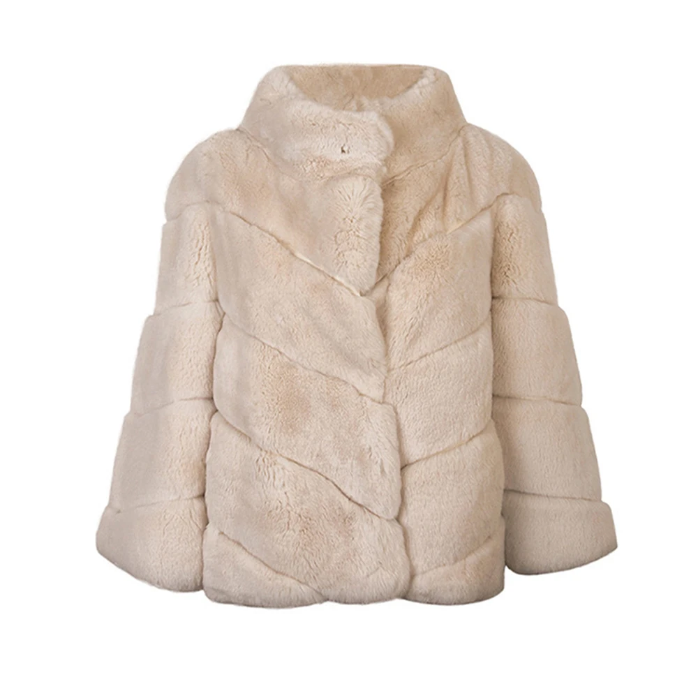 FURSHEHE Inverno Mulheres Chinchilla Casaco De Pele Real Rex Rabbit Fur Coat Natural Rabbit Fur Jacket Senhoras Casaco Curto Moda Desgaste