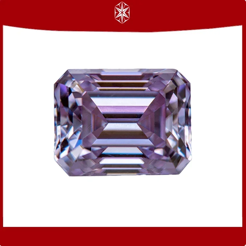 

Moissanite Diamond Light Purple Color Emerald Cut Lab Grown Gemstone Woman Charms Advanced Jewelry Making with GRA Certificate