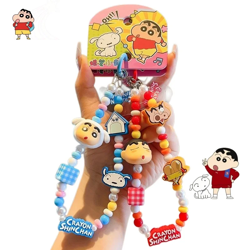 

New Crayon Shin-chan Keychain Cute Cartoon Anime Doll Beaded Mobile Phone Chain Student Backpack Pendant Trinket Keychain Gift