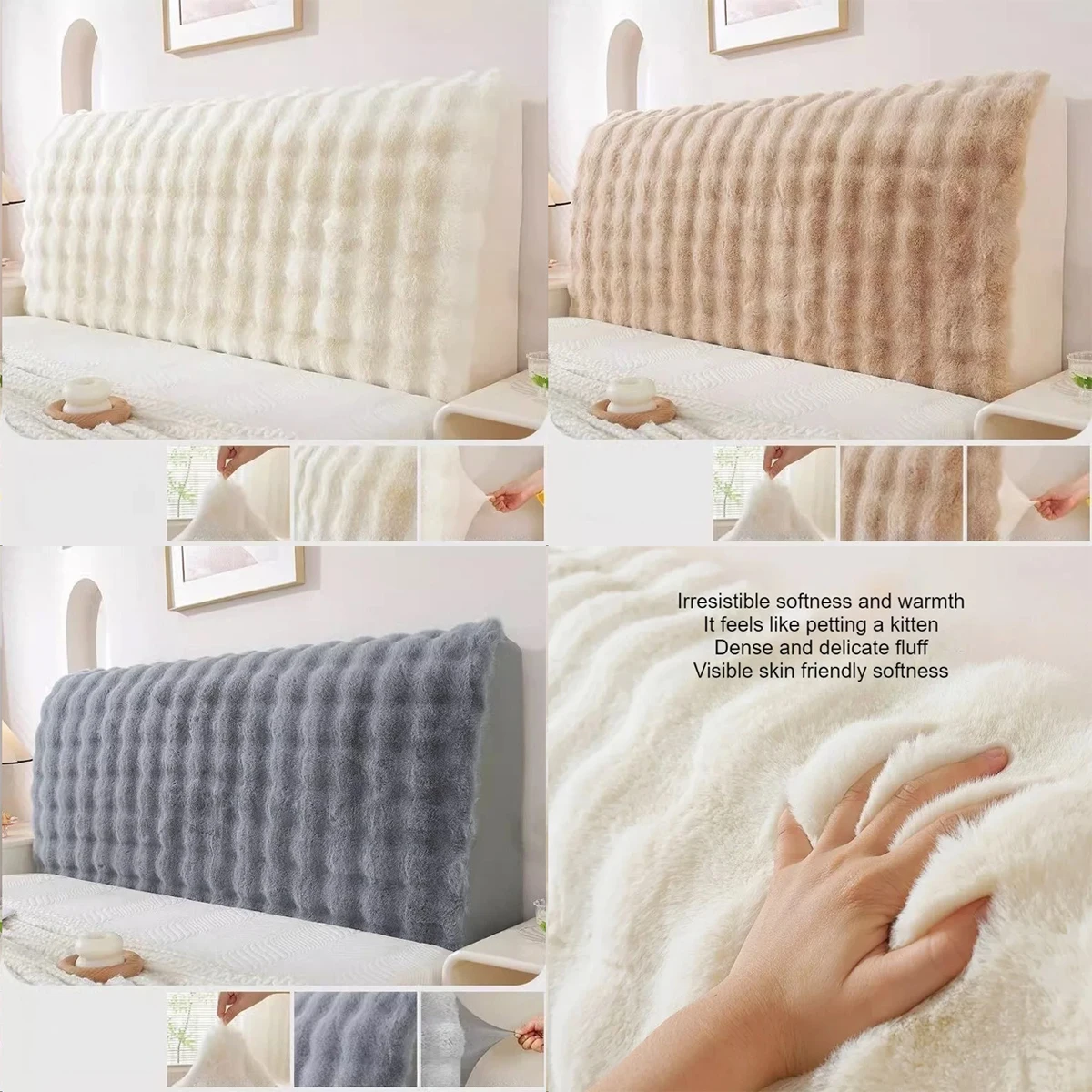 

High Grade Solid Color Plush Headboard Cover Luxury Soft Thick Dust Proof Bed Head Cover All-inclusive Bedside Protector Covers