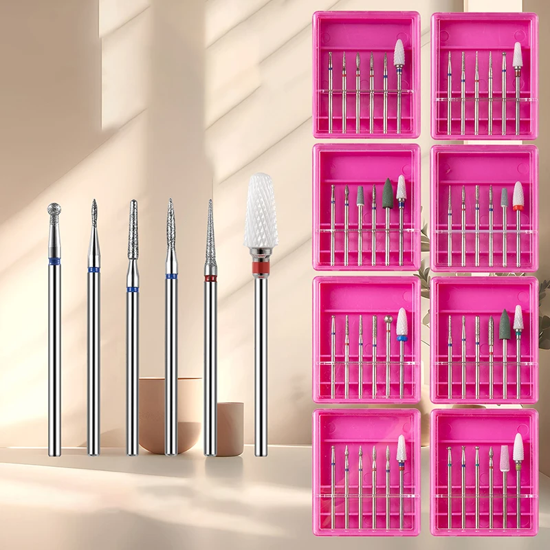 6pcs/box  Head Electric Manicure Set Nail Art Tools Quartz Diamond Sand Nail Files Drill Cuticle Polishing Bit Nail Grinding