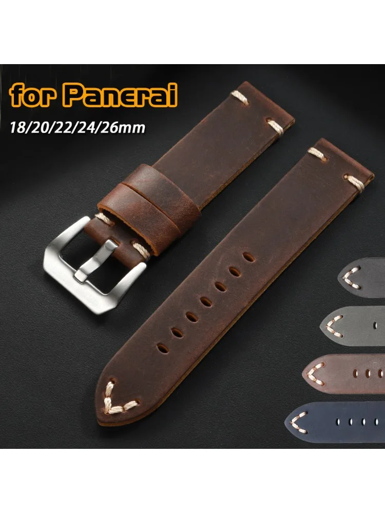 Neues Vintage-Lederarmband 18 mm 20 mm 22 mm 24 mm 26 mm für Panerai-Armband für Samsung Watch4/5/6/7 40 mm 44 mm klassisches Business-Band