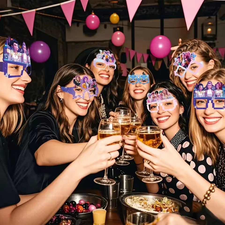 Lunettes en papier pour décoration de fête chasseurs de démons, masques Photo, accessoires de Cosplay, fournitures de fête d'anniversaire pour enfants, 6 pièces/ensemble