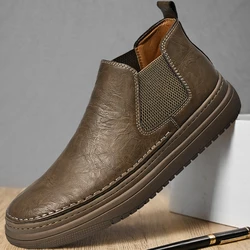 Leather Casual Sneakers for Men Motorcycle Shoes 2024 New In Waterproof High Top Men Boors Luxury Dress Loafers Shoes Footwear